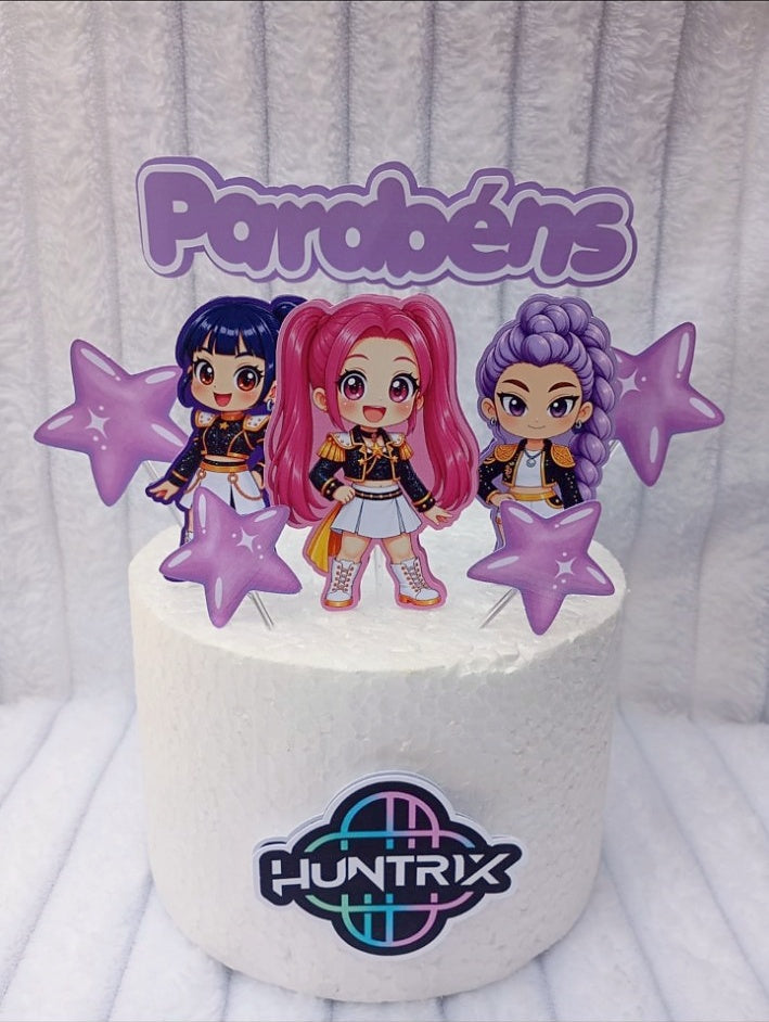 Huntrix K-pop taarttopper met paarse sterren van fotopapier in 2 lagen