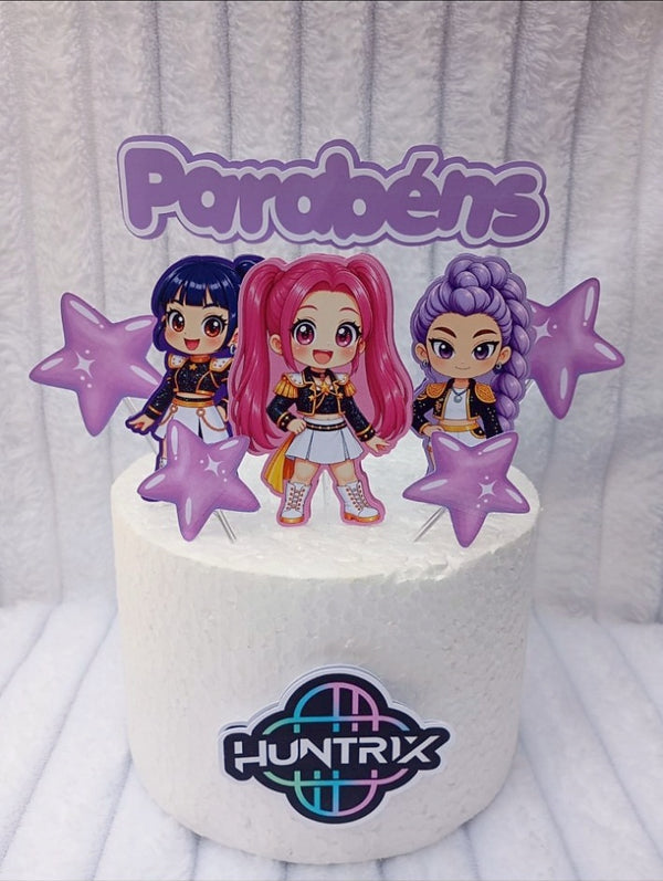 Huntrix K-pop taarttopper met paarse sterren van fotopapier in 2 lagen