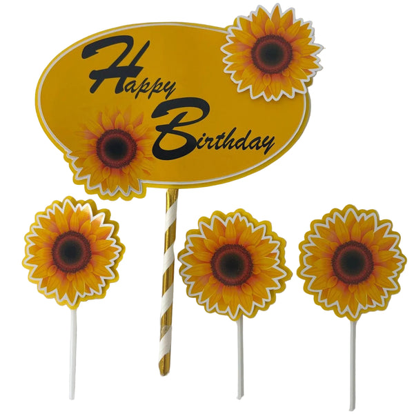 Sunflower cake topper, sunflower cupcake topper, customizable topper, flower cake decoration, sunflower birthday topper.
