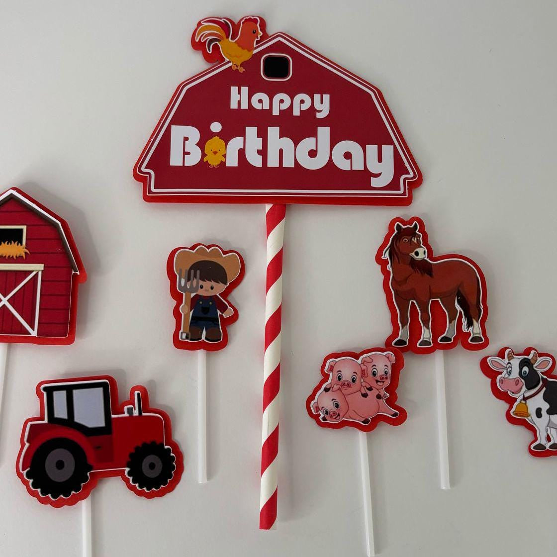 Farm cake topper, farm animal party, kids cake decoration, personalized topper, rustic themed cake