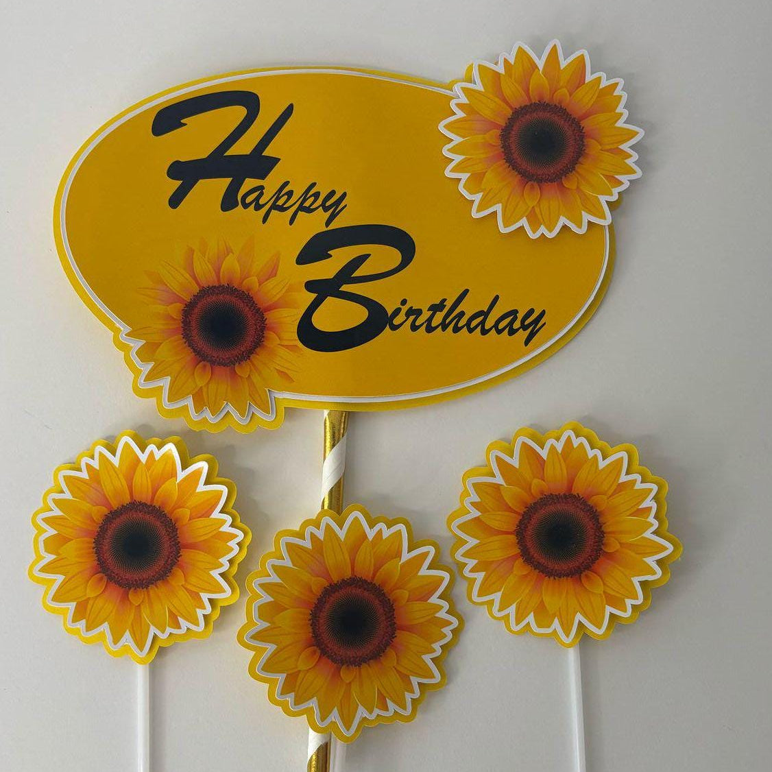 Sunflower cake topper, sunflower cupcake topper, customizable topper, flower cake decoration, sunflower birthday topper.