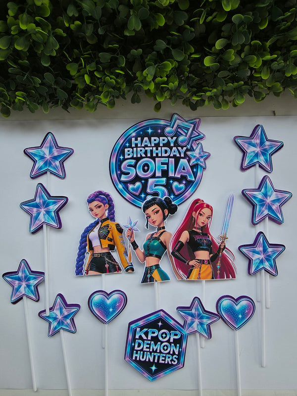 K-pop Demon Hunters taartdecoratie in lagen, 15 elementen, gepersonaliseerd voorbeeld Sofia 5