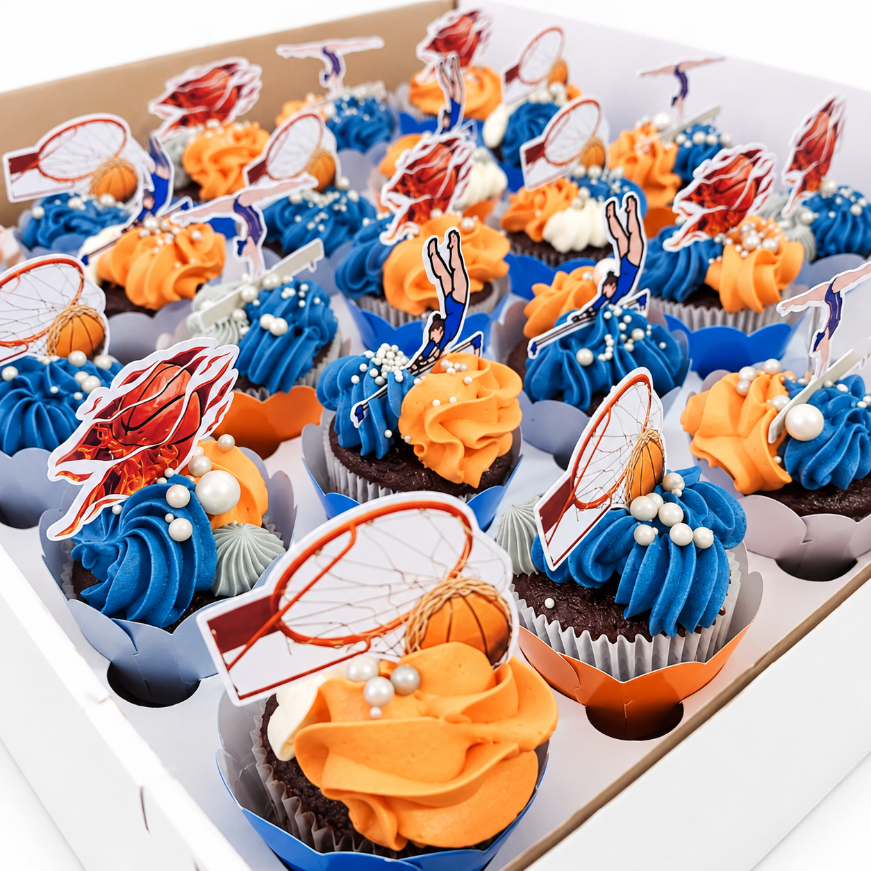 Mini toppers basketbal – gebruiksvoorbeeld, cupcakes niet inbegrepen
