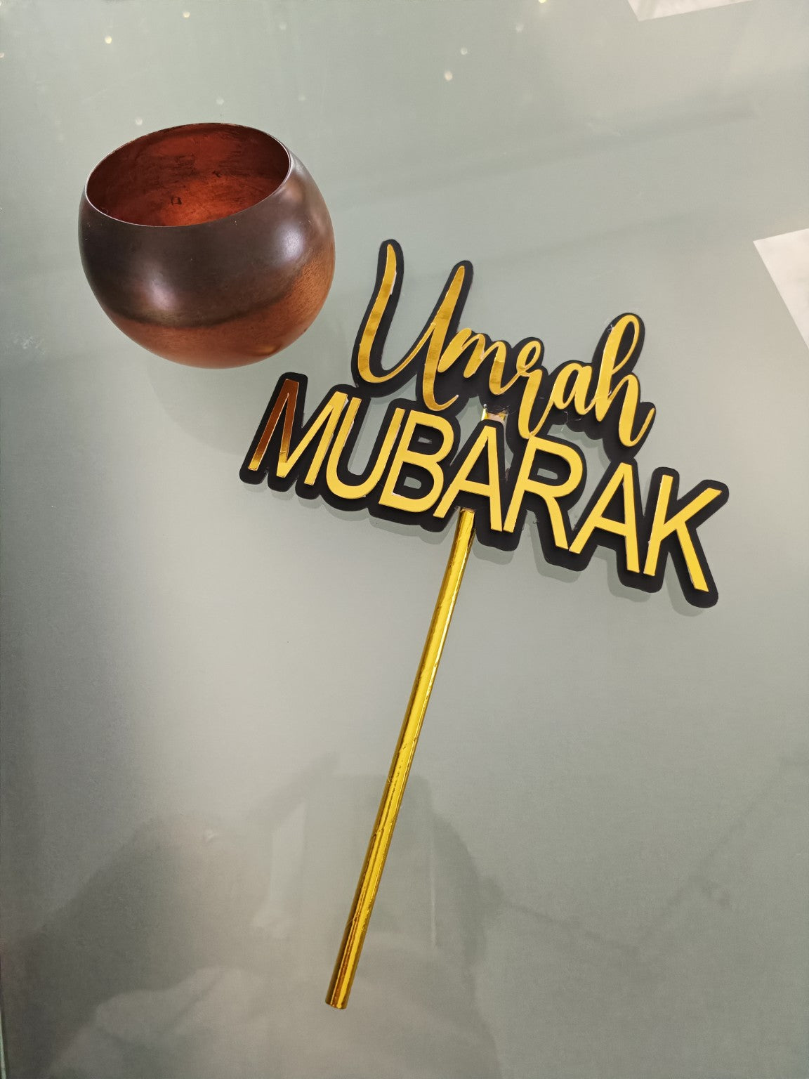 Originele foto model 1 Umrah Mubarak taarttopper met gouden rietje